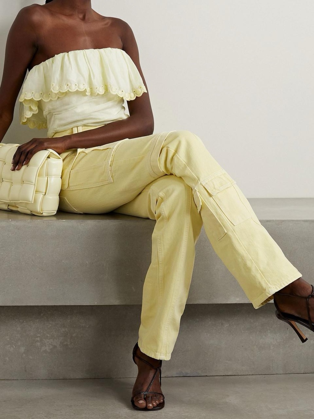 Isabel Marant Orma Strapless Broderie pastel yellow Strapless Ruffle Top | 40